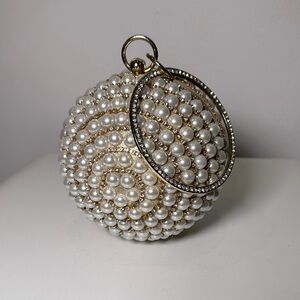 Badgley Mischka Pearl Spiral Clutch with Gold Handle